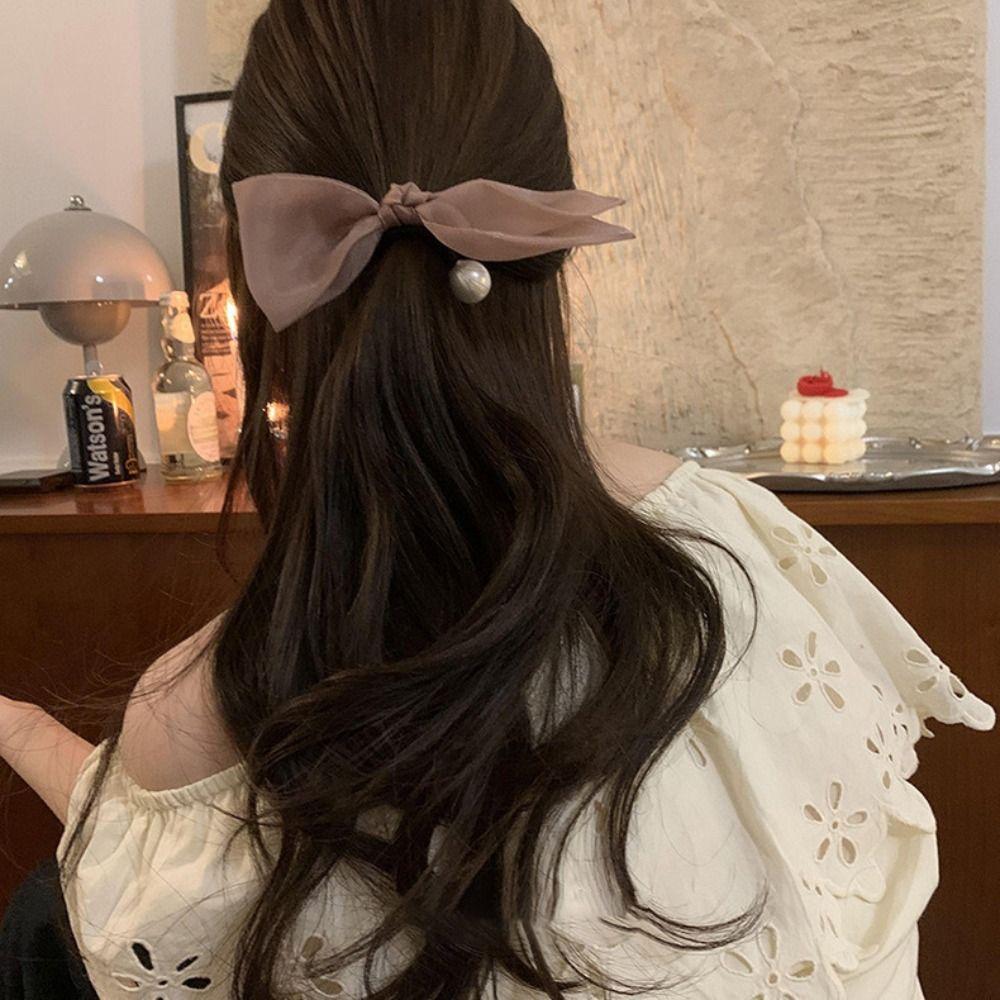 Versatile Pearl Bow Hair Loop Elastic Ponytail Hair Loop Fashion Headstring  Women Girl