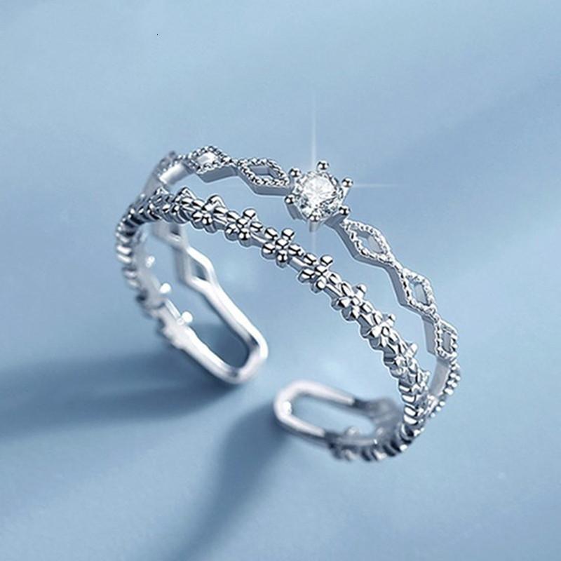 925 Silver Flower Lace Ring Korean Fashion Opening Inlaid CZ Adjustable Rings Valentine's Day Gift