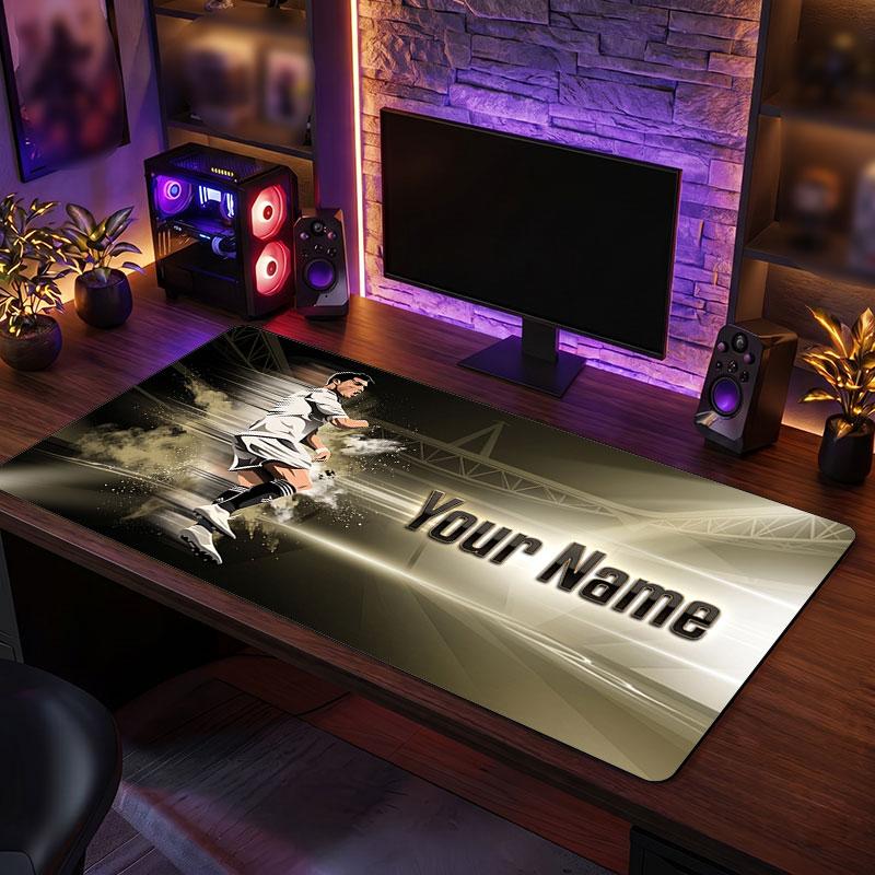 Cristiano Ronaldo Custom Large Mouse Pad, Personalized Name Text Print, Football Logo Non‑Slip Desk Mat Gaming Gift