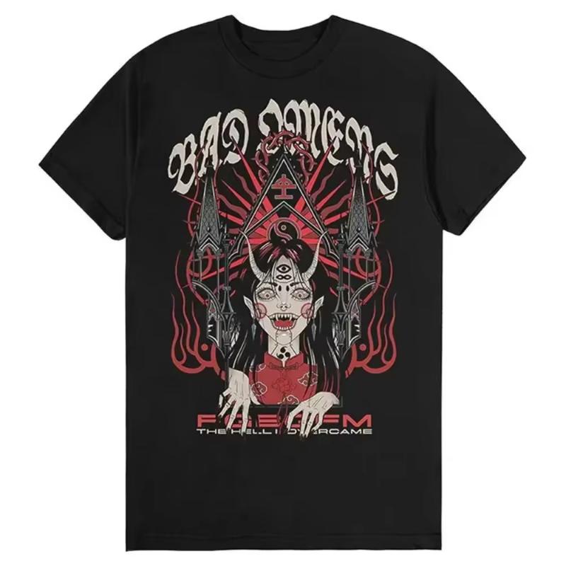 Bad OUnisexs Band Metal Core Rock American Retro Casual Loose Print Unisexs and Womens Cotton Shortsleeved Tshirt Summer T Shirt