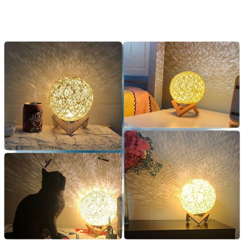 1 шт. Настольная лампа из ротангового шара, USB-вилка, регулируемая яркость, ночник, подарок, деревянная подставка, декор для прикроватной тумбочки, ночник для спальни
