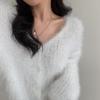 Korean Chic Retro V-Neck Faux Mink Fur Sweater Cardigan - Long-Sleeved, Loose-Fit Women's Knitwear