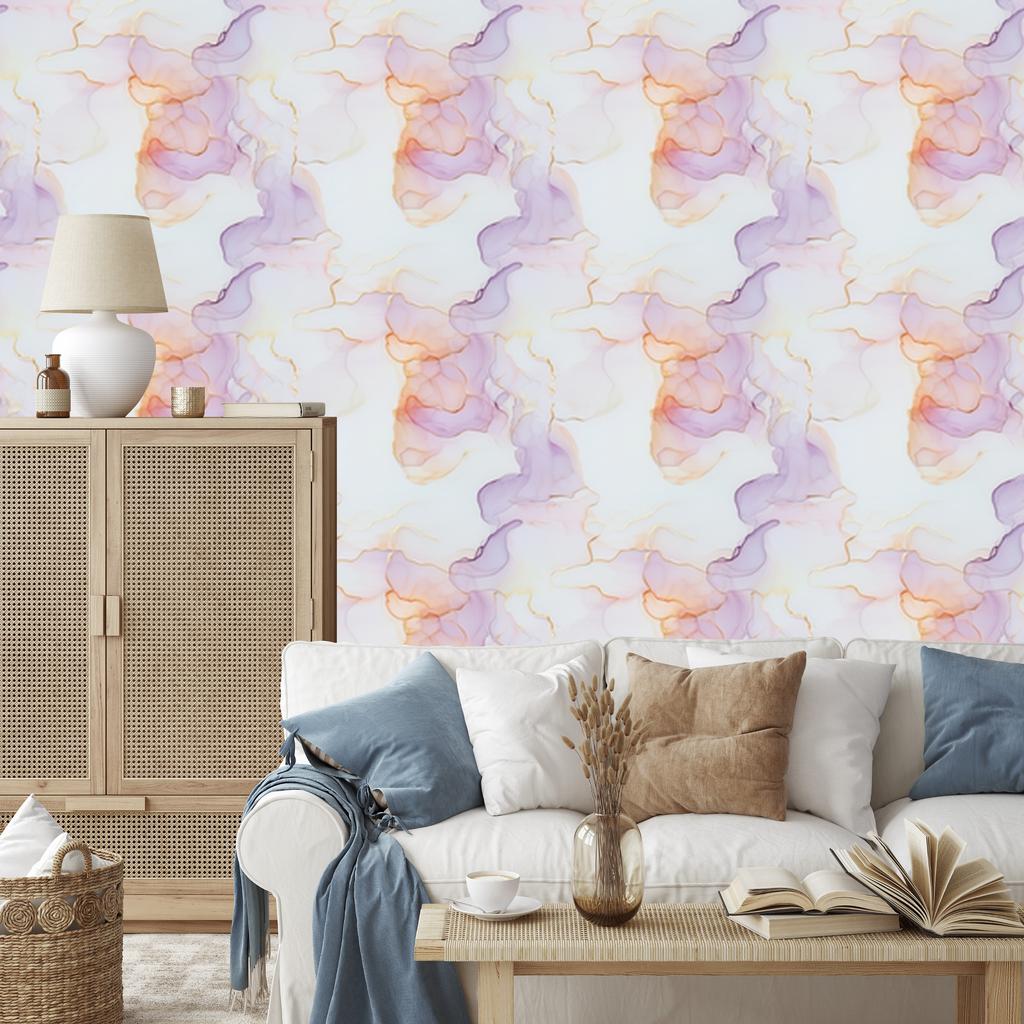 Ink Wallpaper Light Gray, White, and Lavender 50x1000