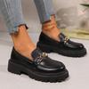 Vintage Metal Chain Platform Loafers Women 2025 Spring Slip On Pu Leather Flats Shoes Woman Thick Sole Dress Office Shoes Ladies