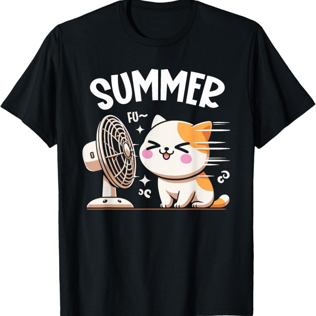 Cat Summer Fun Kitten Electric Fan Cat Memes T-Shirt