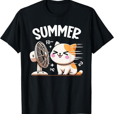 Cat Summer Fun Kitten Electric Fan Cat Memes T-Shirt