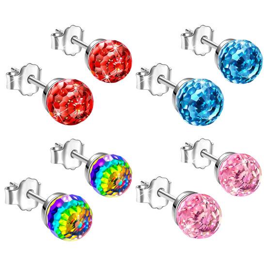 1 пара сережек-гвоздиков с цветными стразами, круглый дизайн, регулируемая посадка