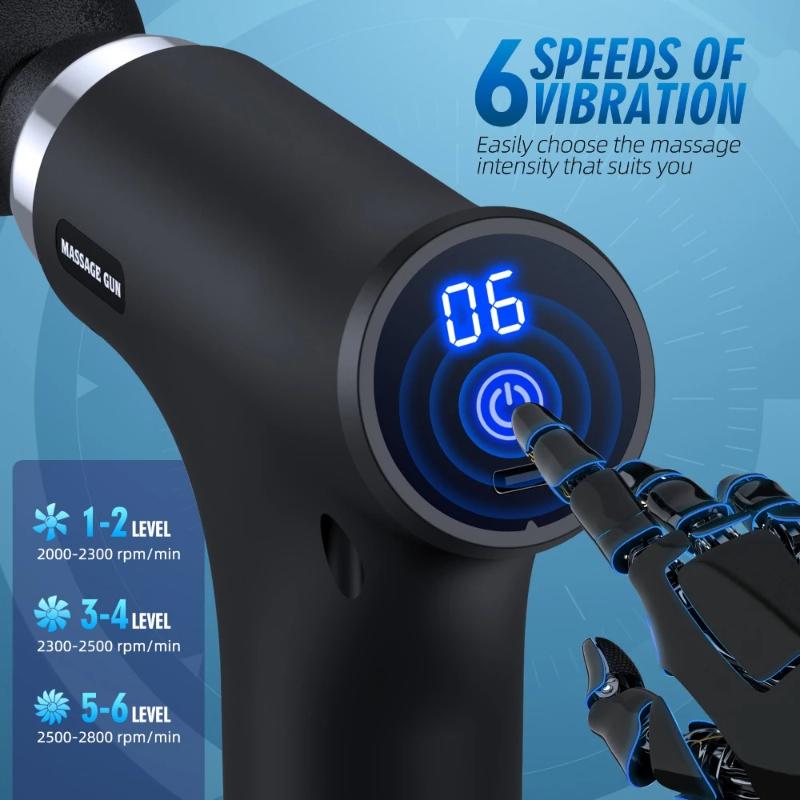 Fitness and Relaxation Muscles, Shoulder and Neck Electric Multi Head Massage, Portable Mini Six Speed Touchscreen Fascia Gun