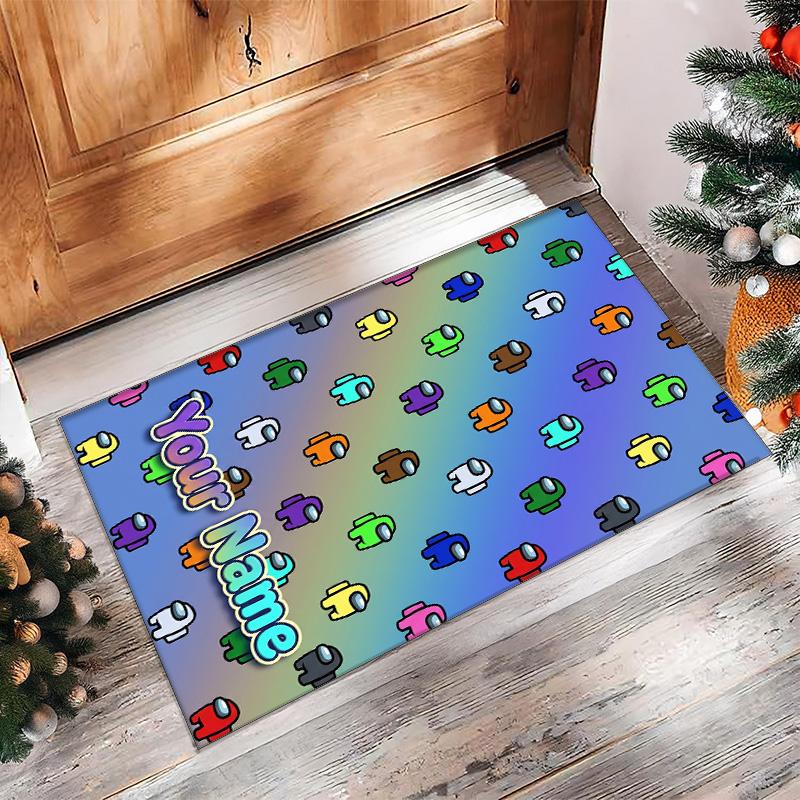 Among Us Crystal Velvet Rug, Custom Name Text Personalized Non‑Slip Floor Mat for Home Decor Gift