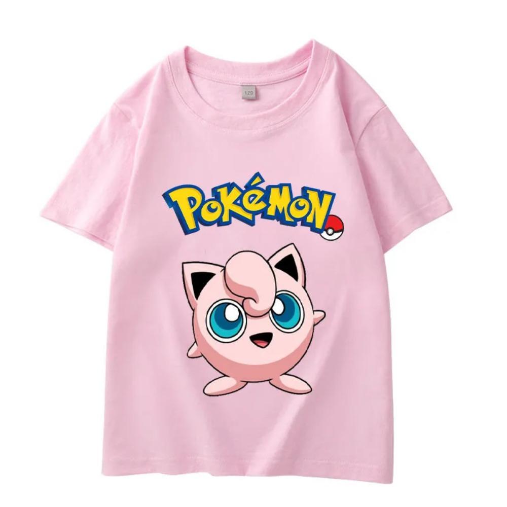 Summer Children's Playful Pikachu Print Short-sleeved Casual T-shirt for Boys and Girls, Comfortable and Soft.