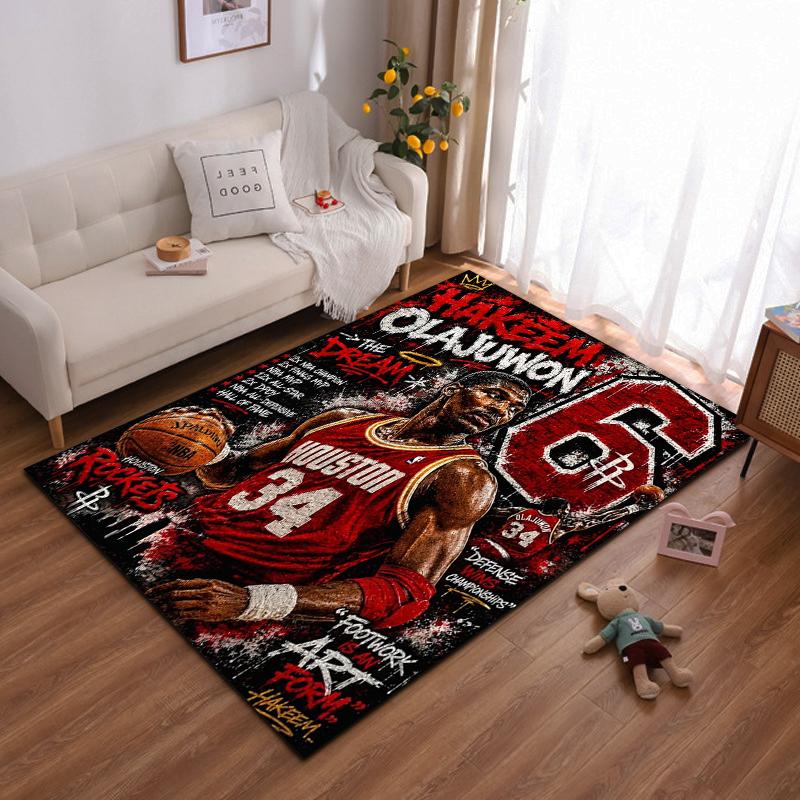 "Hakeem Olajuwon Basketball Legend Artwork Rug" Non-slip rug suitable for living room and bedroom sofas.