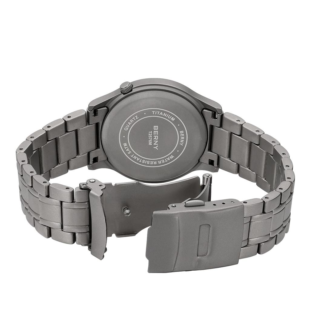 BERNY Titanium Watch Men Watch Watch Japan Sweep Seconds Quartz Movement VH31 5ATM Waterproof Analog Quartz Watch Super Luminous Sapphire Glass Men's