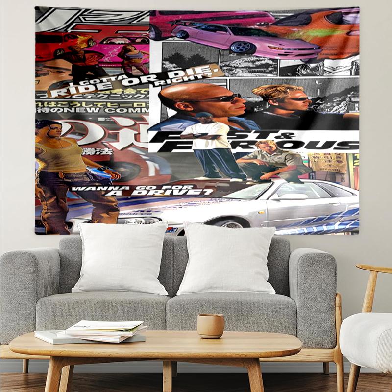 Fast-&-Furious Print Tapestry, Backdrop, Easy Setup, Ideal for Bedroom, Office & Living Room, with Aesthetic Wall Hanging Decor.