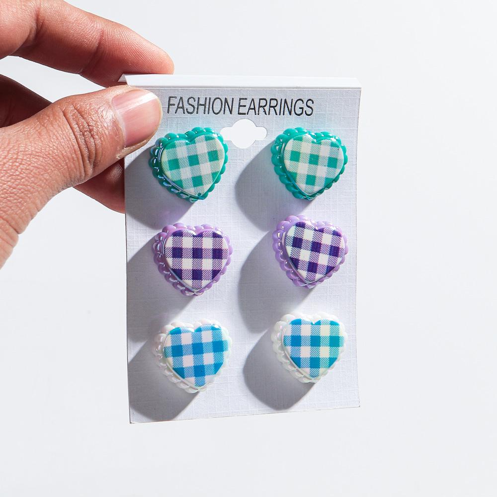 3pair/set Leopard Heart Acrylic Stud Earrings for Women New Metallic Color Small Love Peach Earring Valentine's Day Jewelry Gift