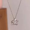 Girls Y2K Sweet Cool Star Rhinestone Necklace Geometric Silver Color Hollow Pentagram Pendant Necklace for Women