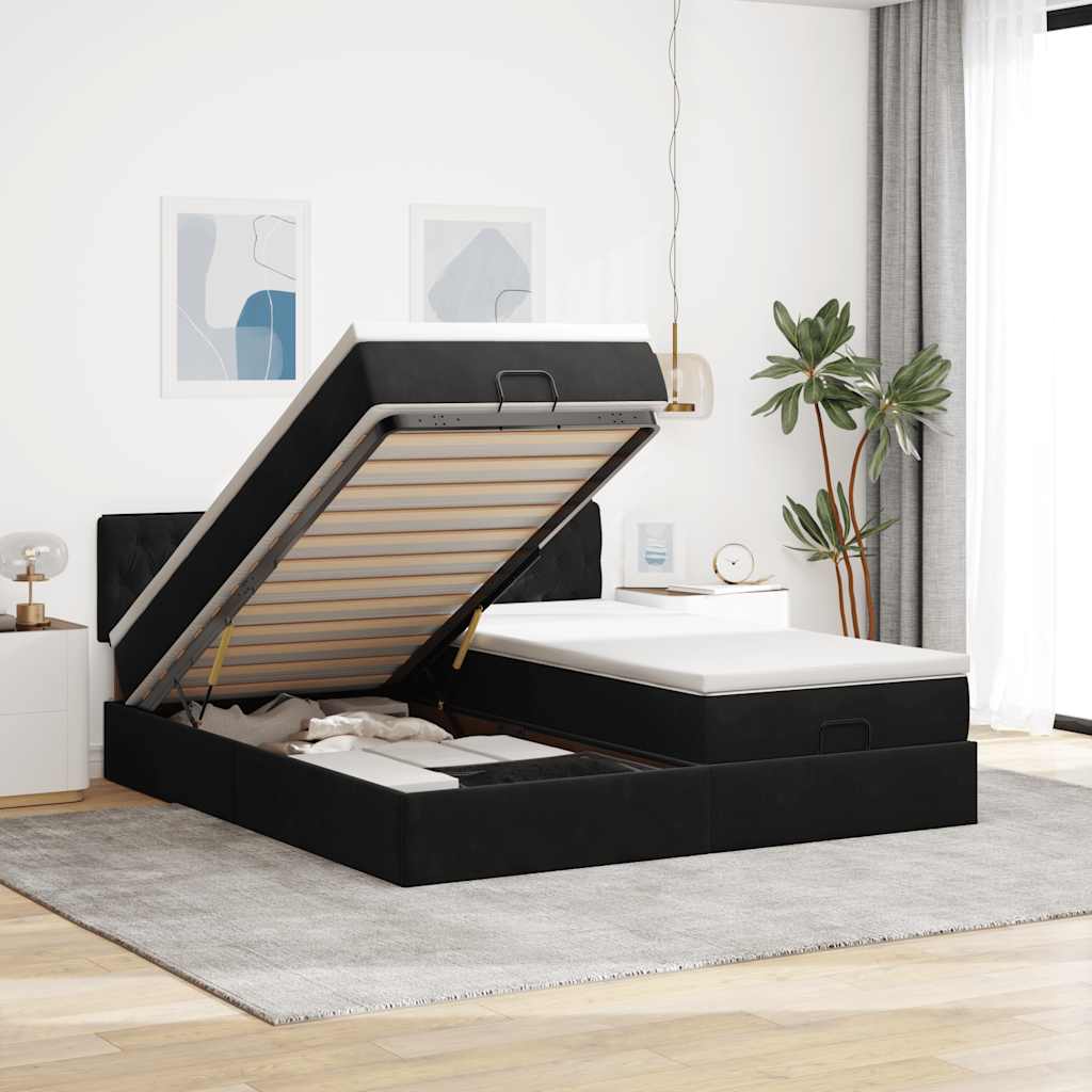 Ottoman Bed with Mattress Black 180x200 cm Velvet