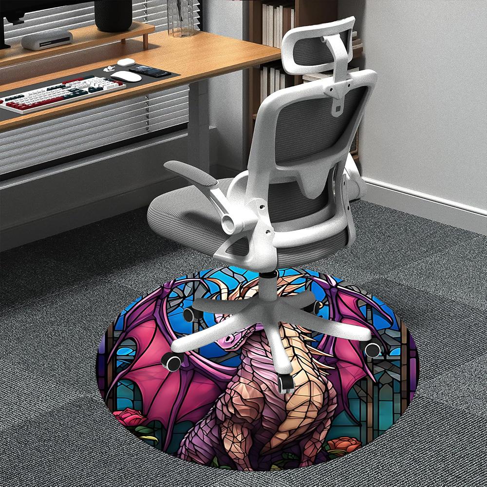 1PC StainedGlass Dragon Office Round Area Rug, Indoor Mat Suitable ForOffice, Under Office Chairs Bedroom Living Room Home Decor, Room Deco, f033