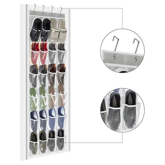 Shoe Storage Bag Behind Door Hanging Large Capacity 24 Transparent Pockets Great Load Bearing Shoe Organizer Home Dorm Sundries Holder with 3 Hooks