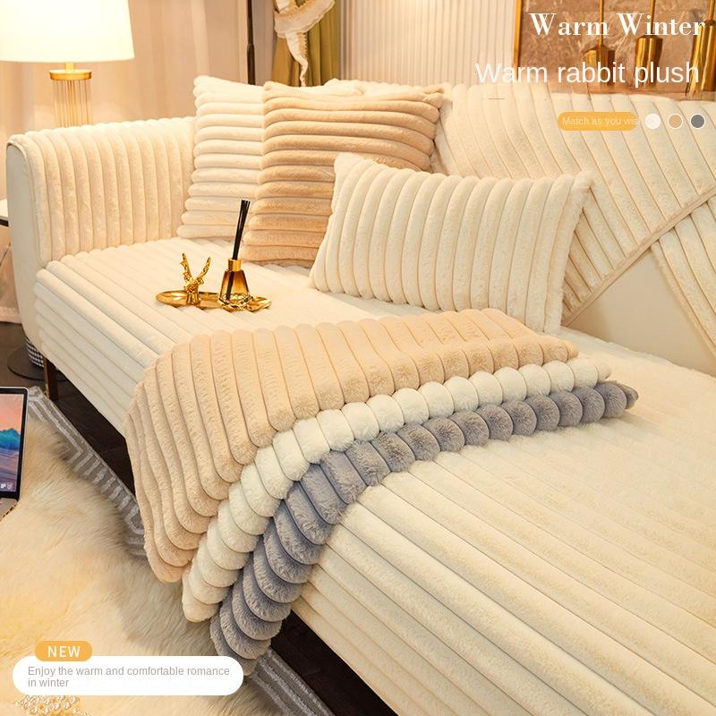 Winter Thickened Rabbit Plush Sofa Cushion Sectional Couch Covers Sofa Slipcover Chaise Lounge Cover for Pets Dog Cat