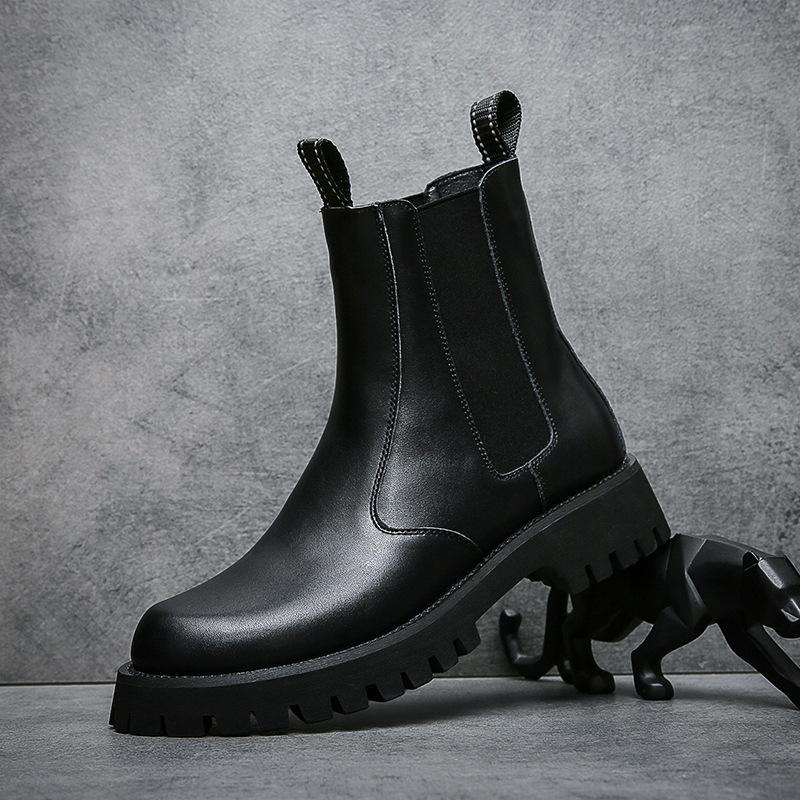 Мужские ботинки Челси, модные ботинки из коровьей кожи, осень и зима, новые ботинки Martin на платформе для отдыха на открытом воздухе, средней высоты, Вэньчжоу