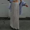 Women Maxi Skirt Elastic High Waist Shiny Sequins Long Skirt Street Style Loose Fit Skirt Night Club Stage Show Skirt
