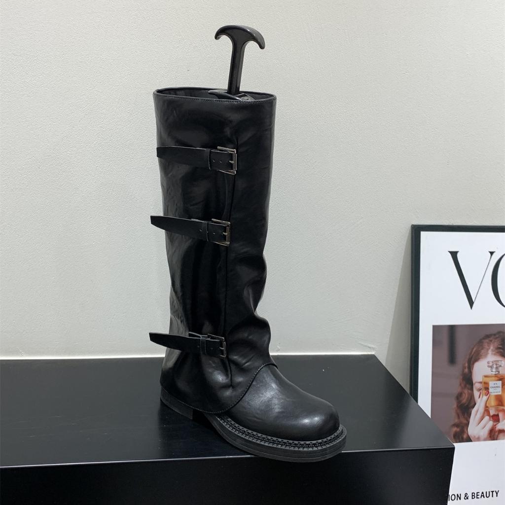 Коричневые ботфорты на толстой подошве Maillard женские ботинки 2025 новая осень и зима черные ботинки-локомотивы средней высоты