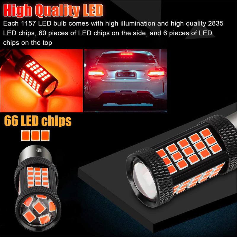 2 шт. 1157 66 светодиодов Красный стробоскоп Мигающие 2835 SMD Стоп-сигнал Задний габаритный огонь Лампочки