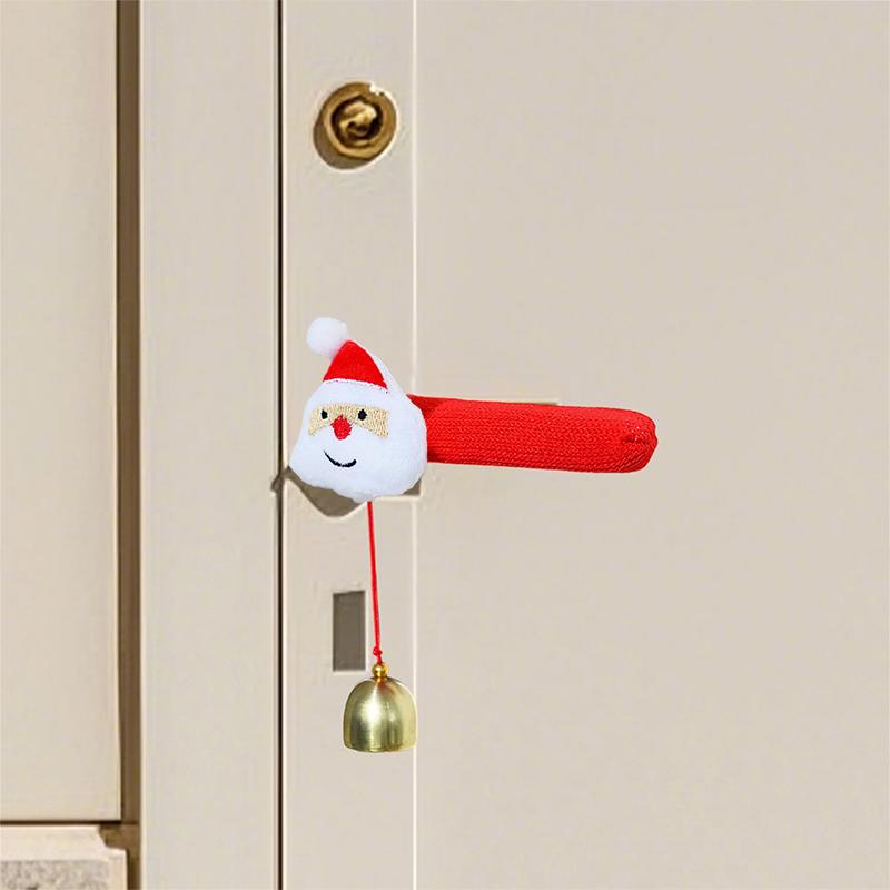1/4 PCS Cartoon Room Christmas Decoration Cloth Protective Cover Door Handle Gloves Festival Santa Claus Bell Gift