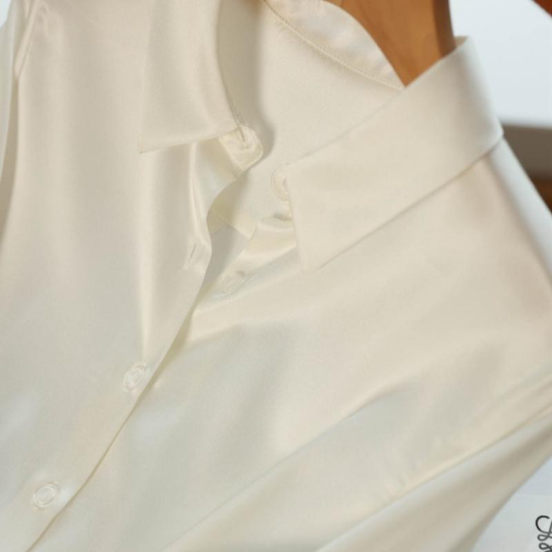 Модная повседневная офисная женская атласная рубашка, свободные топы с длинным рукавом, однотонные женские блузки больших размеров, элегантные винтажные простые женские рубашки на пуговицах 25678