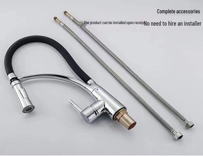 Вращающийся полностью медный выдвижной кухонный смеситель для горячей и холодной воды