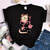 Pink Cat In a Kimono Cartoons Printing Short Sleeve Woman's T-shirt Female Summer Oversized Tshirt Japanese Casual Fashion Tees