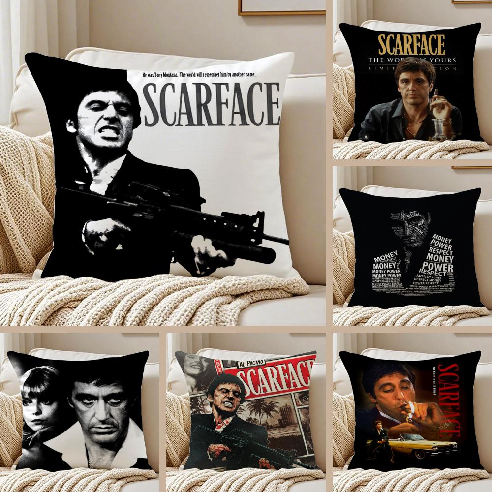 SScarface Movie Cushion Cover Silky Short Plush DoubleSided Printed Pillow Case for Sofa All Seasons Home Decor Gift