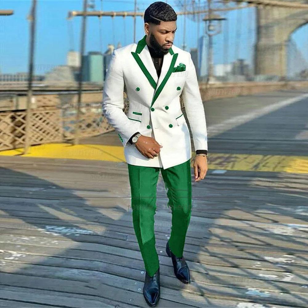 Новинка 2023 года, сшитый на заказ белый двубортный мужской костюм, смокинг с верхними лацканами, приталенный мужской костюм, комплект из двух предметов для жениха, выпускной вечер