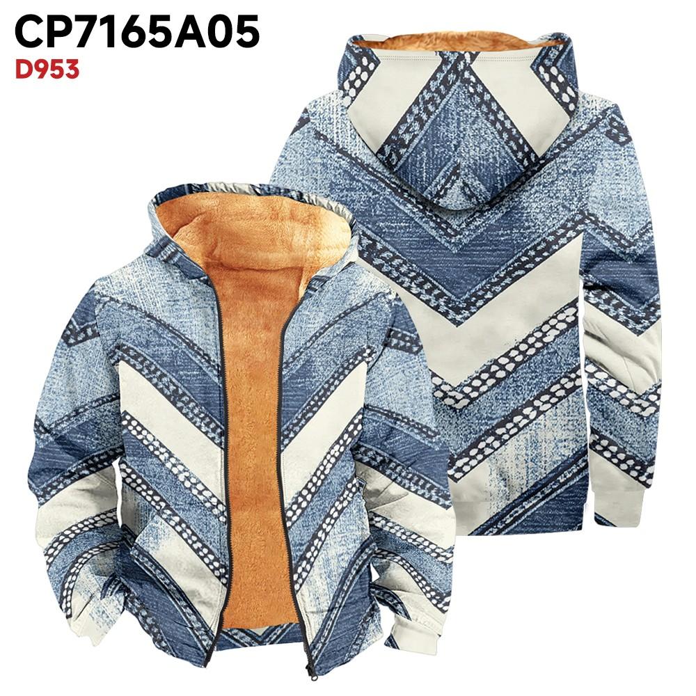 Men's Print Long Sleeve Pocket Coat Fashion Plus Velvet Overcoat