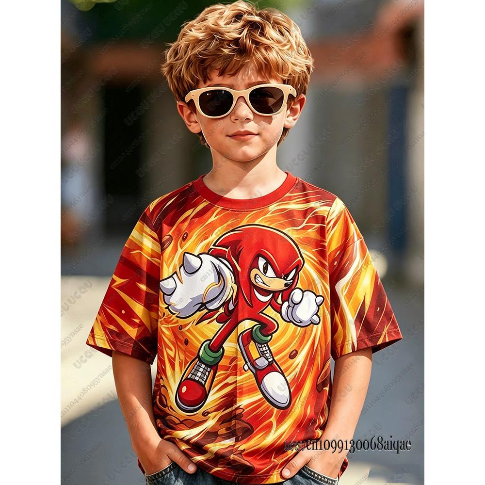 Cartoon Sonic Print Cosplay T-shirt Children's Summer Boys and Girls Cute T-shirt Casual Round Neck Street Clothes Sonic T-shirt