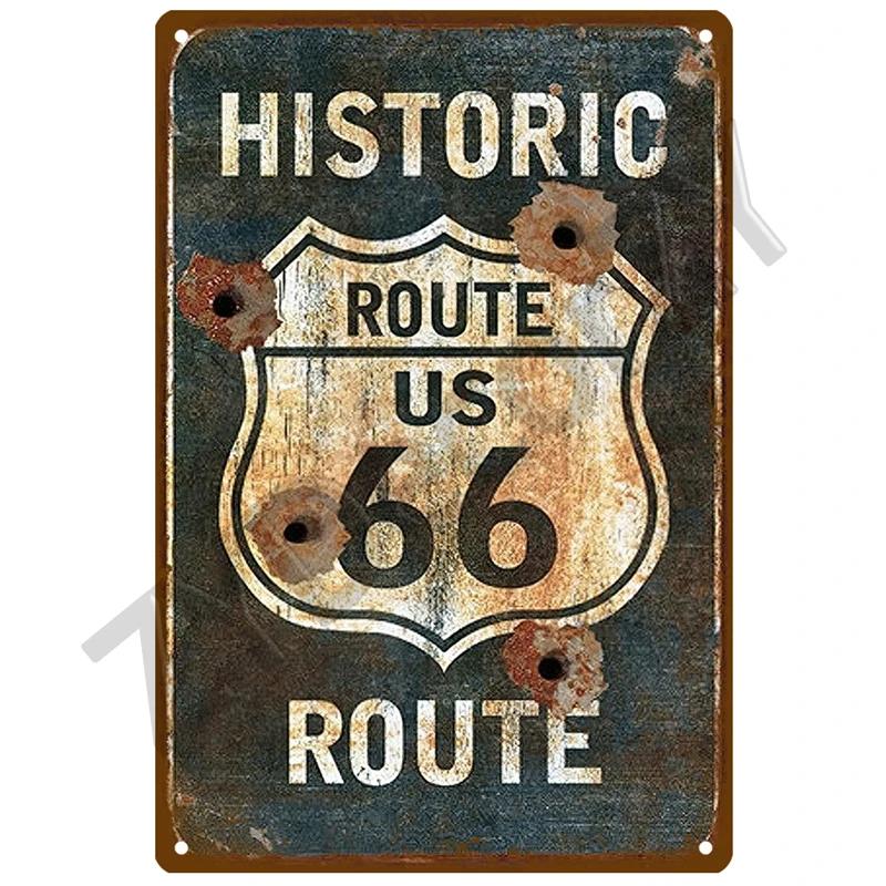 Металлическая табличка Route 66, металлический плакат, жестяная табличка, настенные плакаты, винтажный ретро-эстетический декор комнаты, настенное искусство, украшение