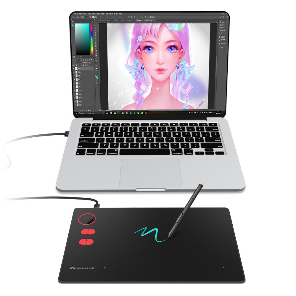 10moons G20 Digital Graphic Tablet 8 Hot Keys With Passive Emr Stylus Writing Pen Tablet