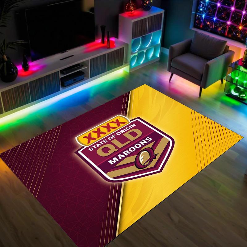 Queensland Maroons Design Crystal Velvet Carpet Cozy Non?Slip Printed Rug For Bedroom Living Room Entrance
