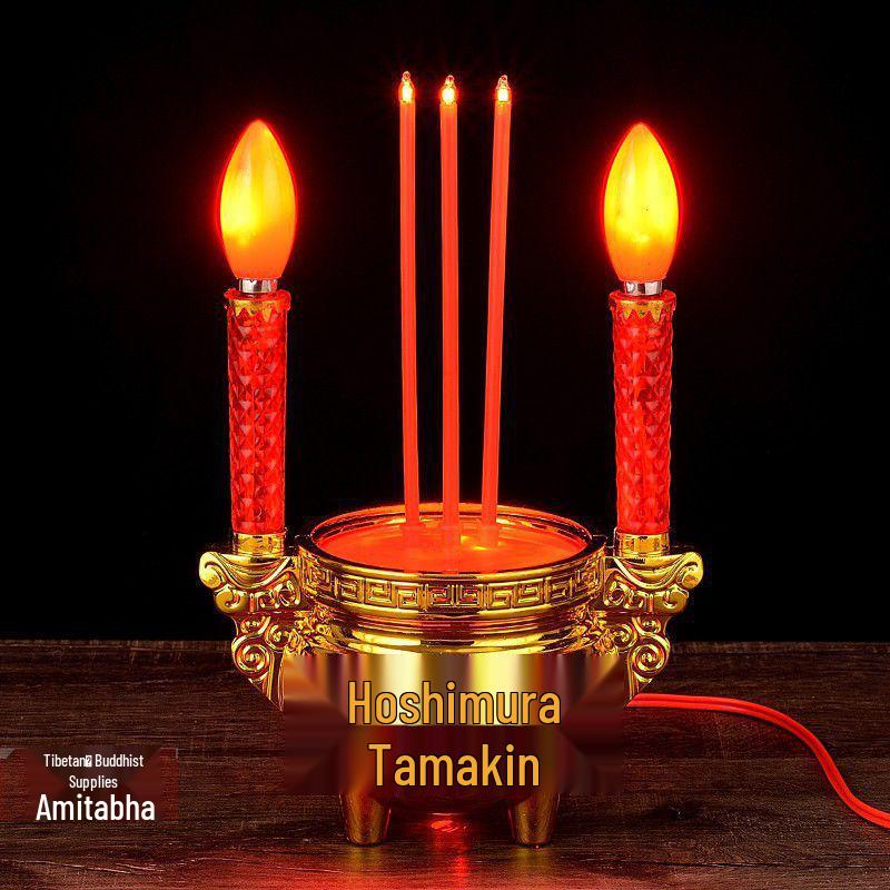 Электрический подсвечник для подношений Будде: Полный набор с курильницей и вечной лампадой для домашнего использования