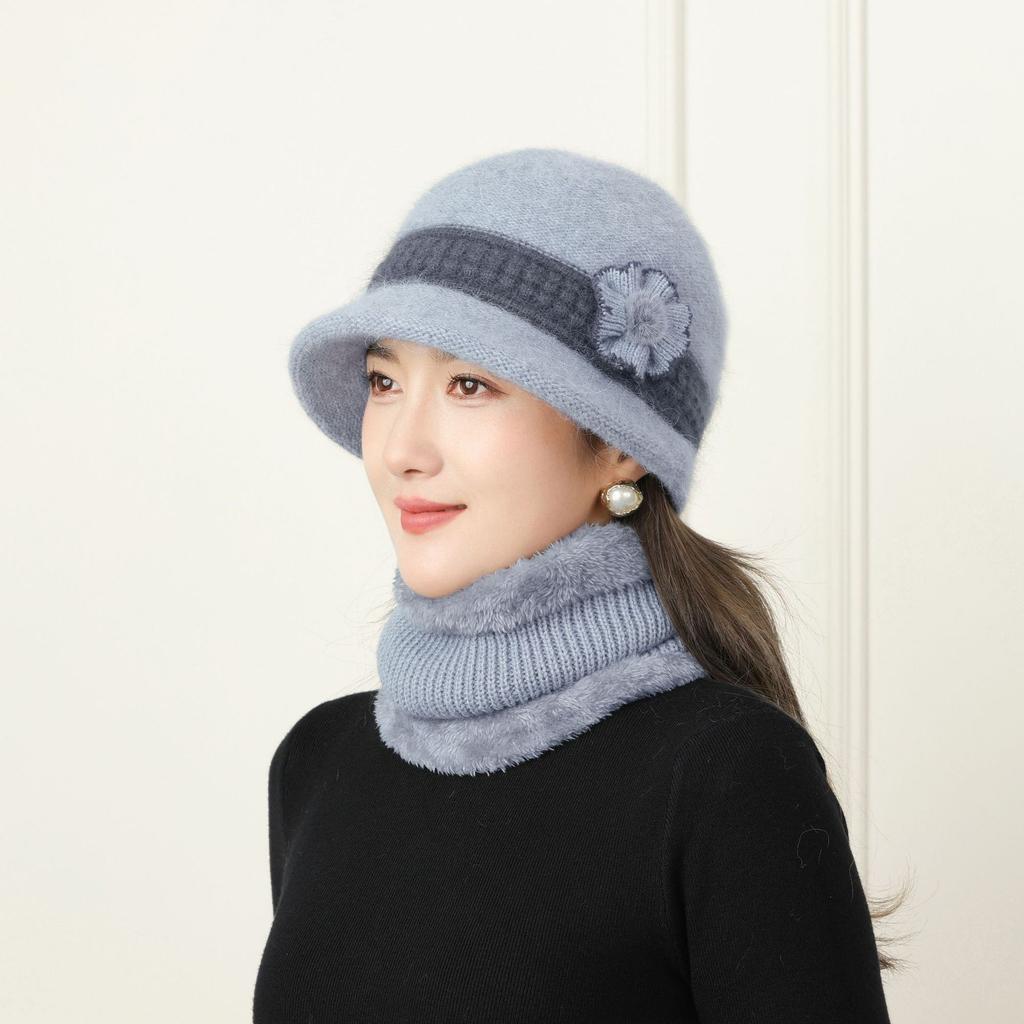 Набор Шапка Шарф Женская Зимняя Утепленная Термошапка Маме Вязаная Шерстяная Шапка Бабушке Пожилая Шапка