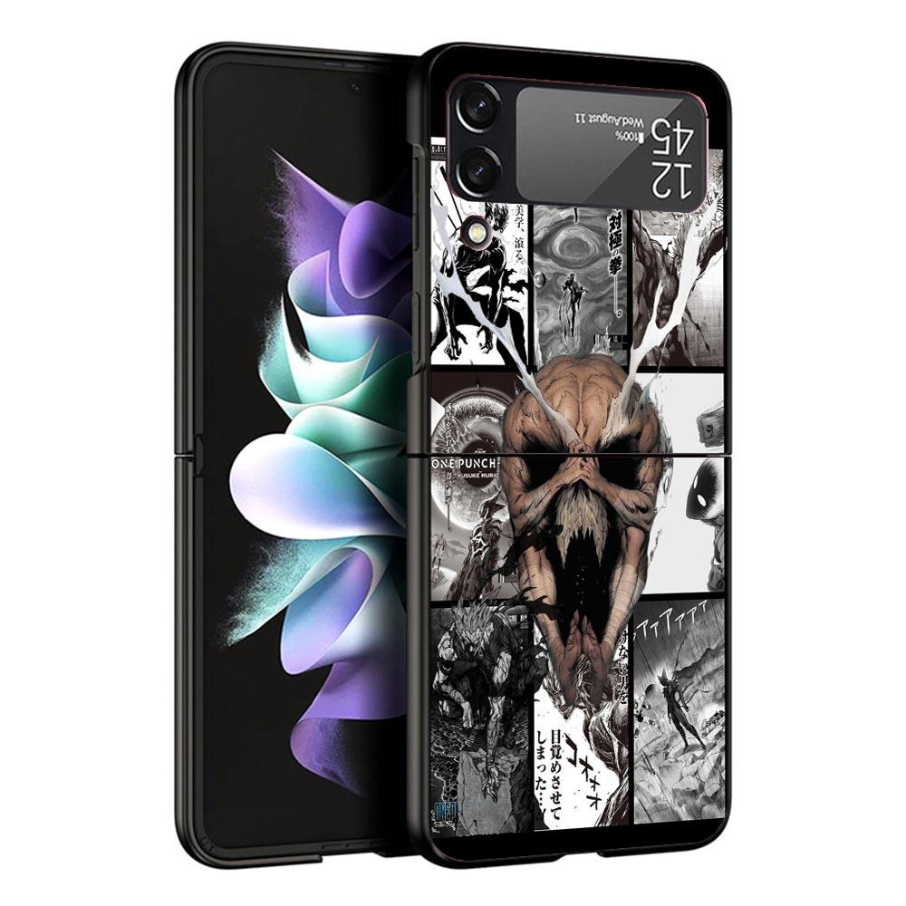 Чехол для телефона P-Punch-Man Garou Черный для Samsung ZFlip7 ZFlip6 ZFlip5 ZFlip4 ZFlip3 5G Жесткий Защитный Galaxy Z Flip 3 4 5 6 7