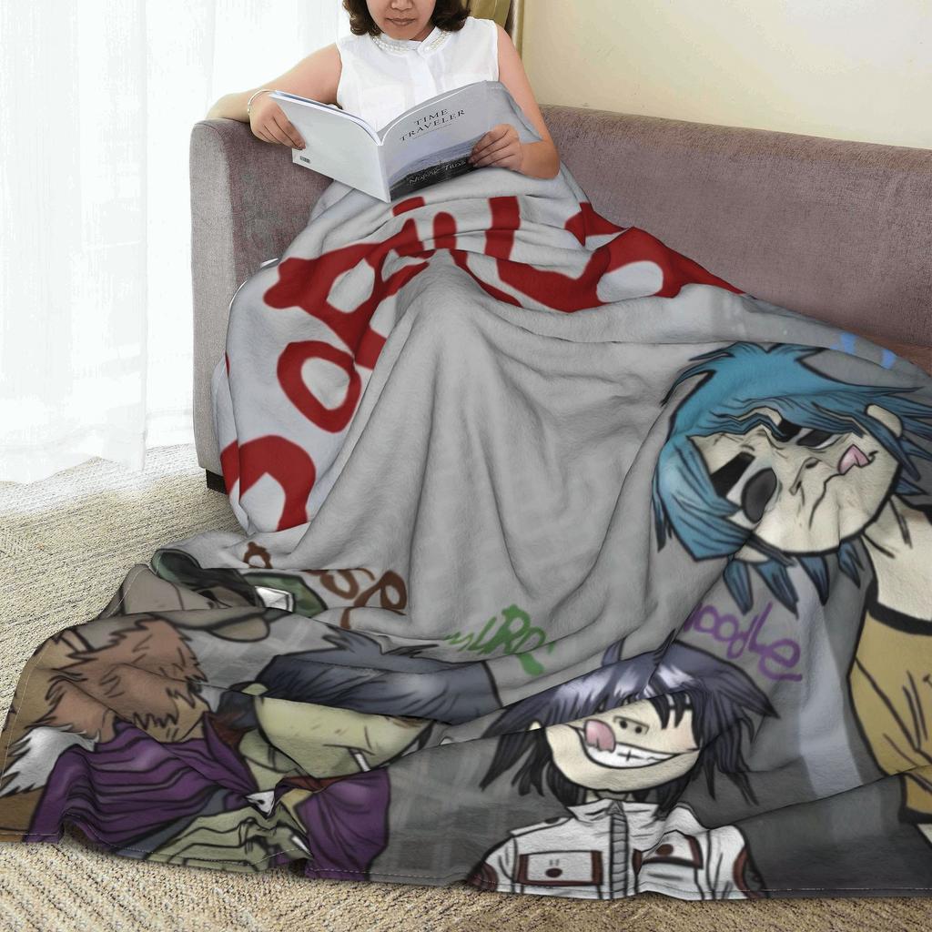 Музыкальная группа Gorillaz Вязаный флисовый плед 90-х Панк-рок Теплый плед для улицы Кровать Плюшевое тонкое одеяло