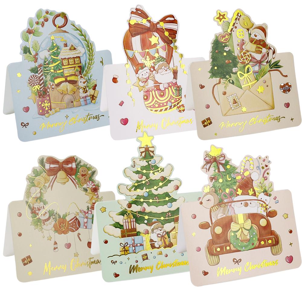 1-12 шт. Рождественские поздравительные открытки Мультяшный Санта-Клаус Снеговик Складная открытка Рождество День рождения Новый год Подарки Упаковочные принадлежности