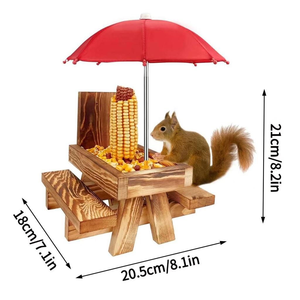 Squirrel Feeder with Umbrella Garden Wood Feeder Tray Squirrel Feeder for Outside Squirrel Birds