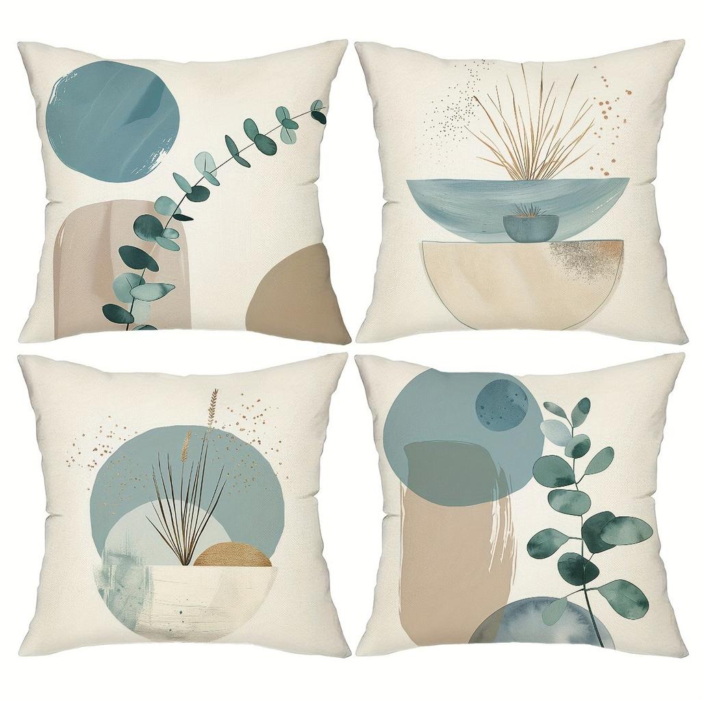 Abstract Minimalist Light Blue Geometric Leaf Pattern Printed Pillowcase Bohemian Sofa Cushion Cover Modern Home Decoration