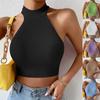 Summer Women Basics Sweater Tank Tops Ladies Casual Ribbed Knit Sleeveless Sweater Femme Stretch Cropped Tank Corset Halter Crop Top