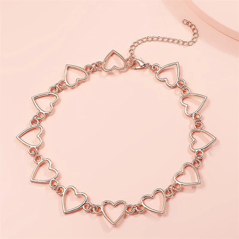 Kpop Vintage Harajuku Goth Metal Heart Neck Chains Choker Grunge Necklaces For Women Egirl Cosplay Aesthetic Accessories Jewelry