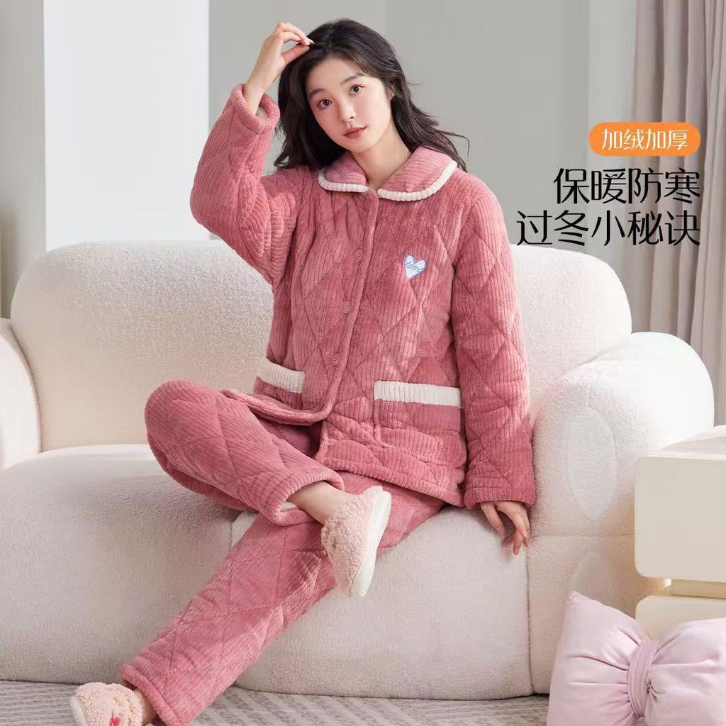 Женский костюм из кораллового флиса с подкладкой, трехслойный утолщенный, можно носить на улице, осенне-зимняя домашняя одежда, зимний флис, теплый