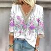 Women's Shirt Blouse Casual Loose Shirts 3/4 Sleeve Lace Trims Print V Neck Tops Print Tops T-shirts Tee
