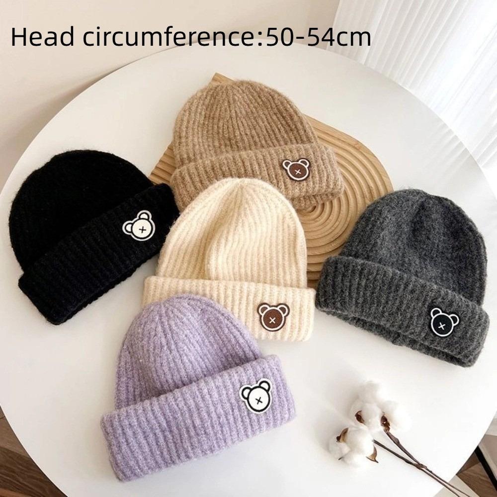 Warm Children Beanie Cap Cartoon Bear Winter Cap New Crochet Wool Hats Kids Boys Girls